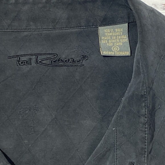 Tori Richard Men Silk Shirt XL Black Just Shakin' Embroidered Hawaiian Button Up - Picture 6 of 7